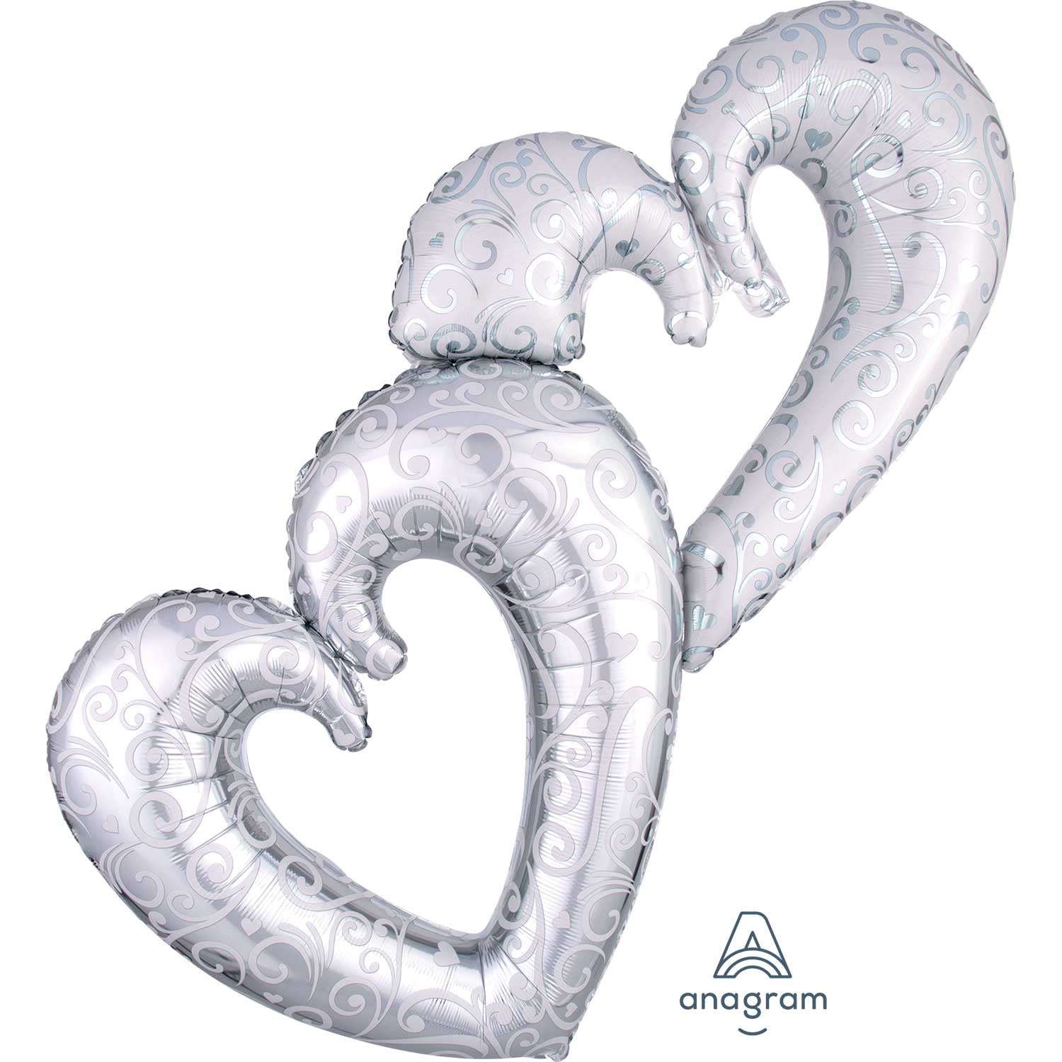 Giant Foil Balloon Hearts Silver 134cm x 91cm