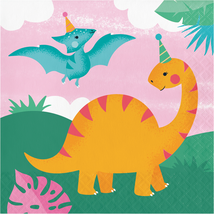 Paper napkin GIRL DINO PARTY 16 pcs