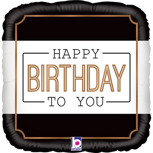 Foiled birthday black balloon of square shape 32x32 cm