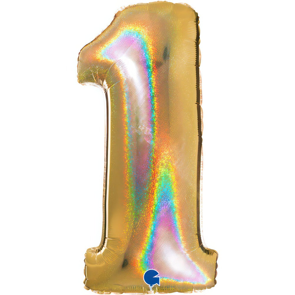 Holographic gold foiled balloon numbers 102 cm