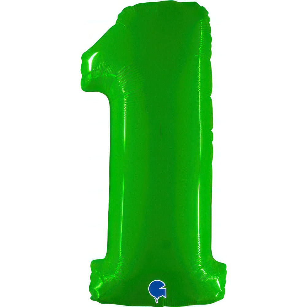 Neon green foiled helium balloon numbers 102 cm