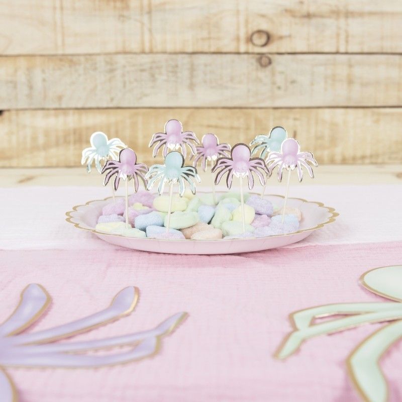 Cocktail sticks pastel colored spiders 10 pcs