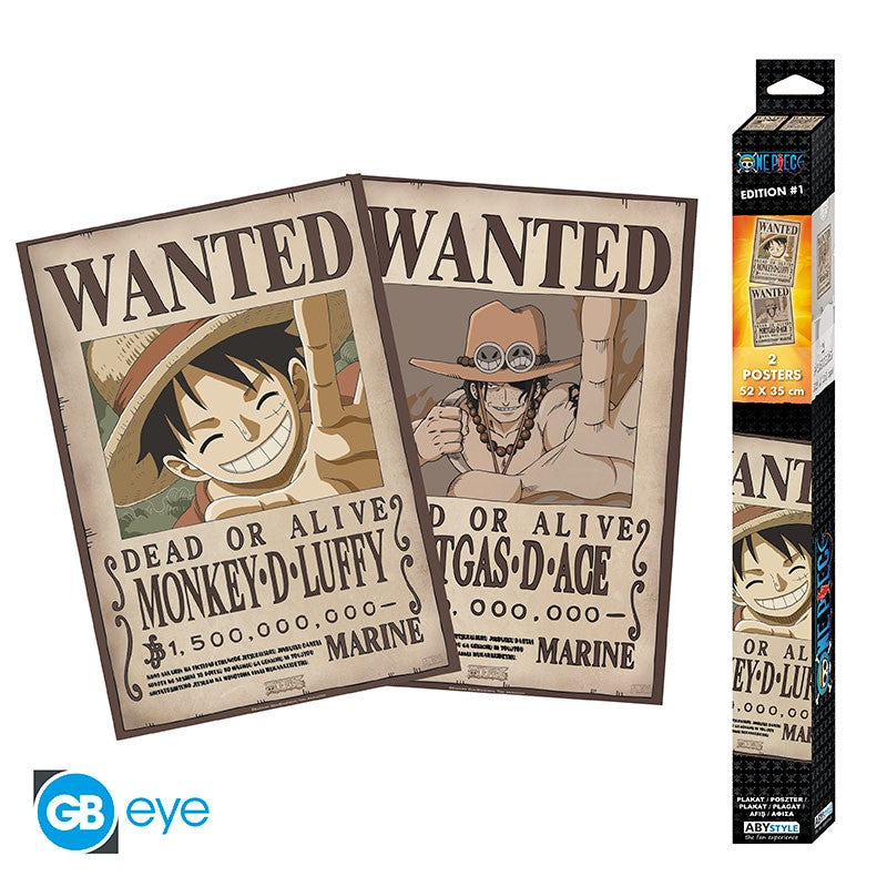 ONE PIECE -პოსტერების ნაკრები 2ც - Wanted Luffy & Ace 52x35 სმ