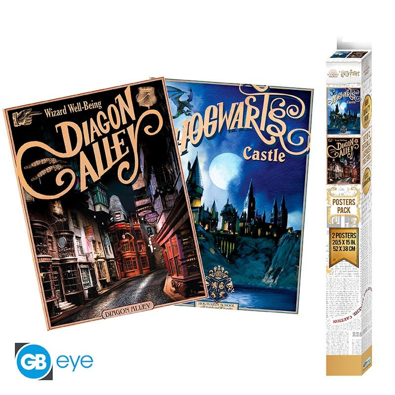 HARRY POTTER - Set of 2 posters 52x38 cm - Retro Hogwarts&Diagon