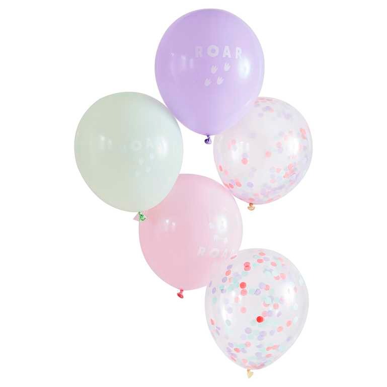 Latex pastel balloons Roar and Confetti 5 pcs