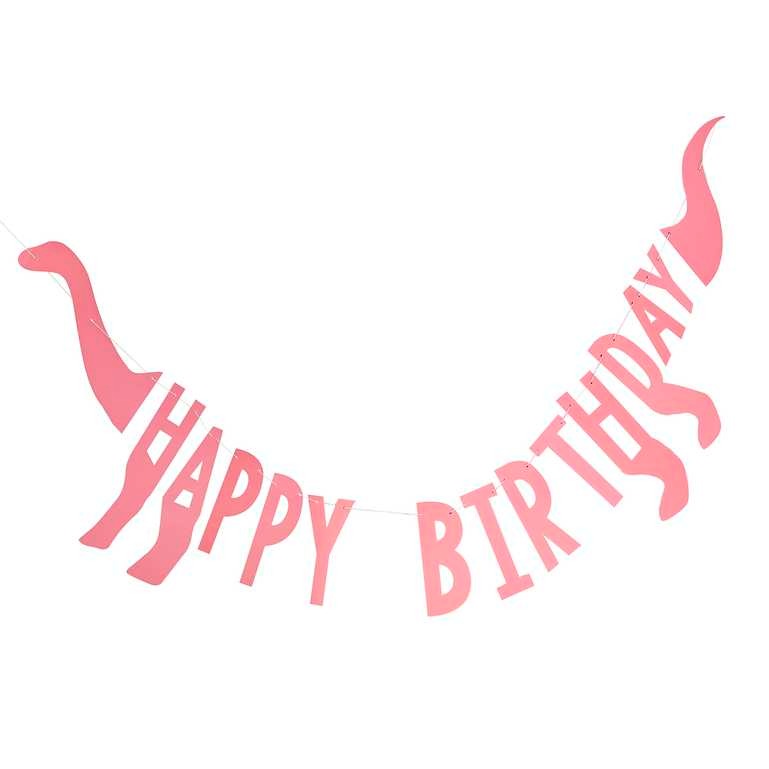 Banner Happy Birthday Dino pink 27cm x 137cm