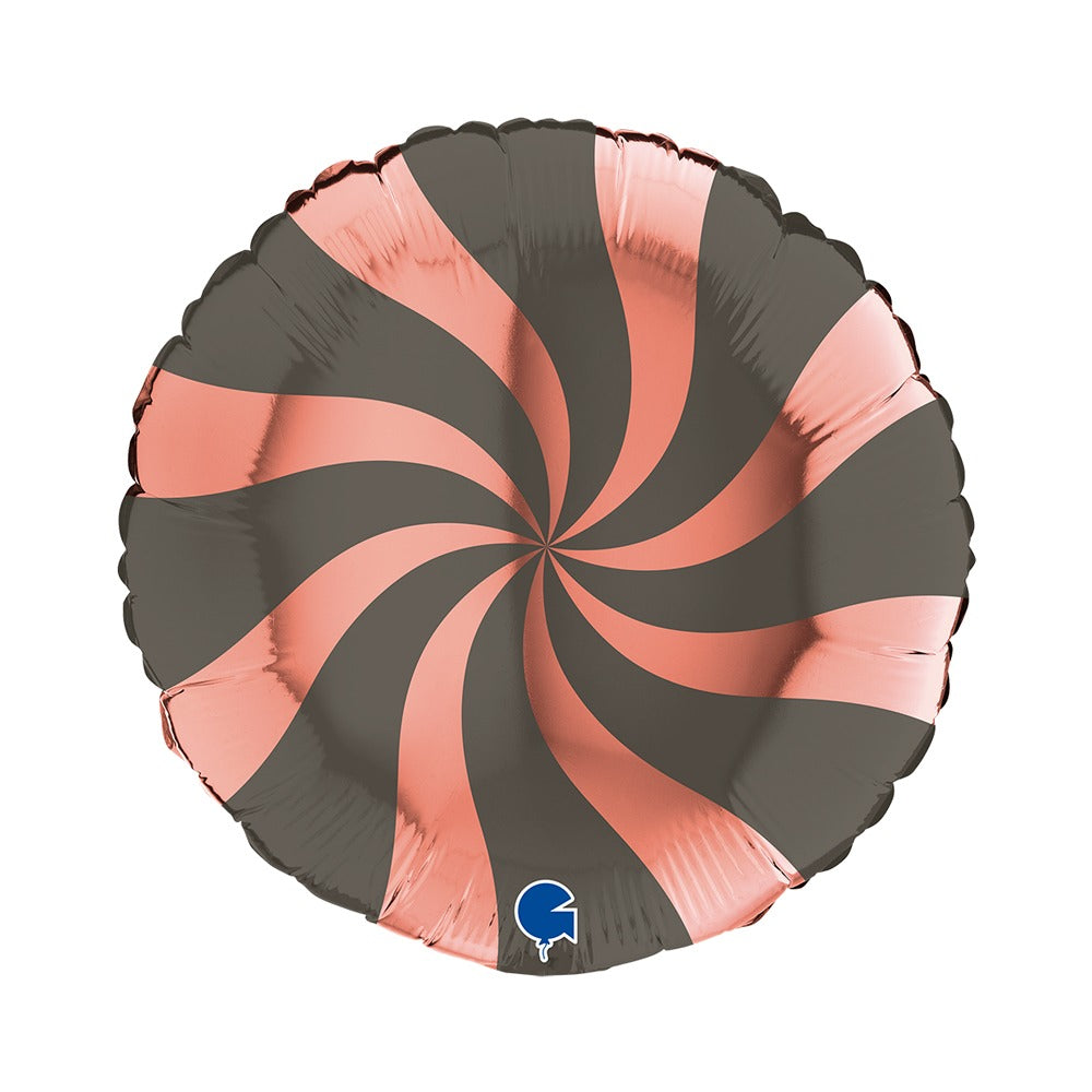 ფოლგირებული ბუშტი ზოლიანი კანფეტი Rose Gold-Platinum Grey 91სმ