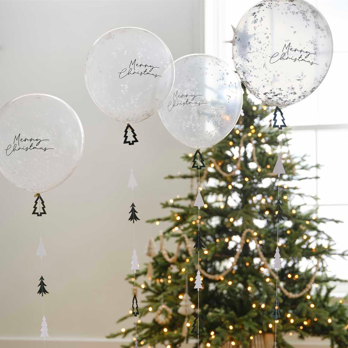 ლატექსის კონფეტებიანი ბუშტი Merry Christmas მისაბმელით 5ც