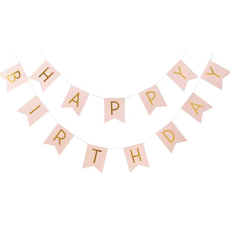ბანერი Happy Birthday ვარდისფერ-ოქროსფერში 2მ