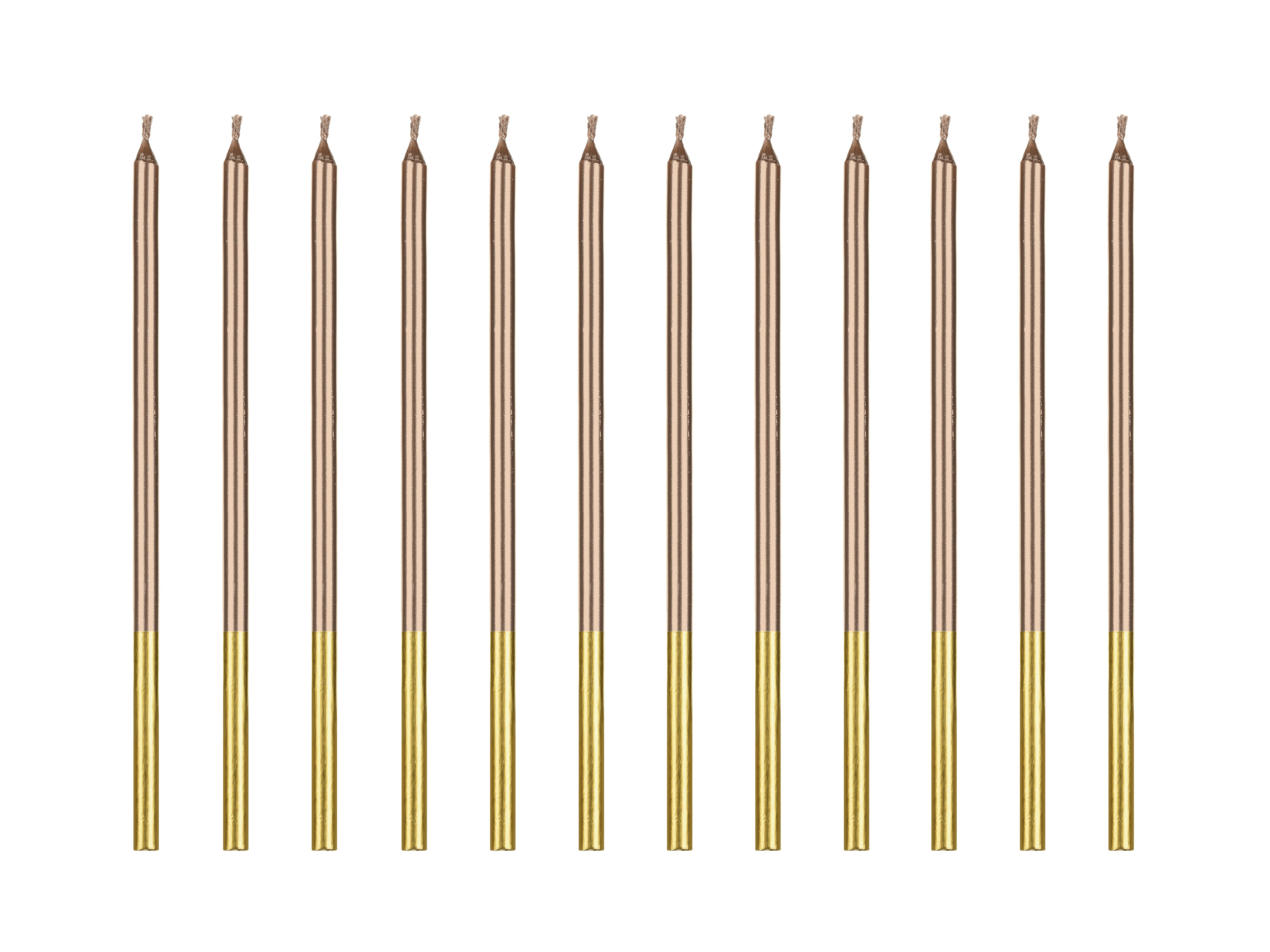 სპილენძისფერი გრძელი სანთლები ოქროსფრით 12ც 14 სმ