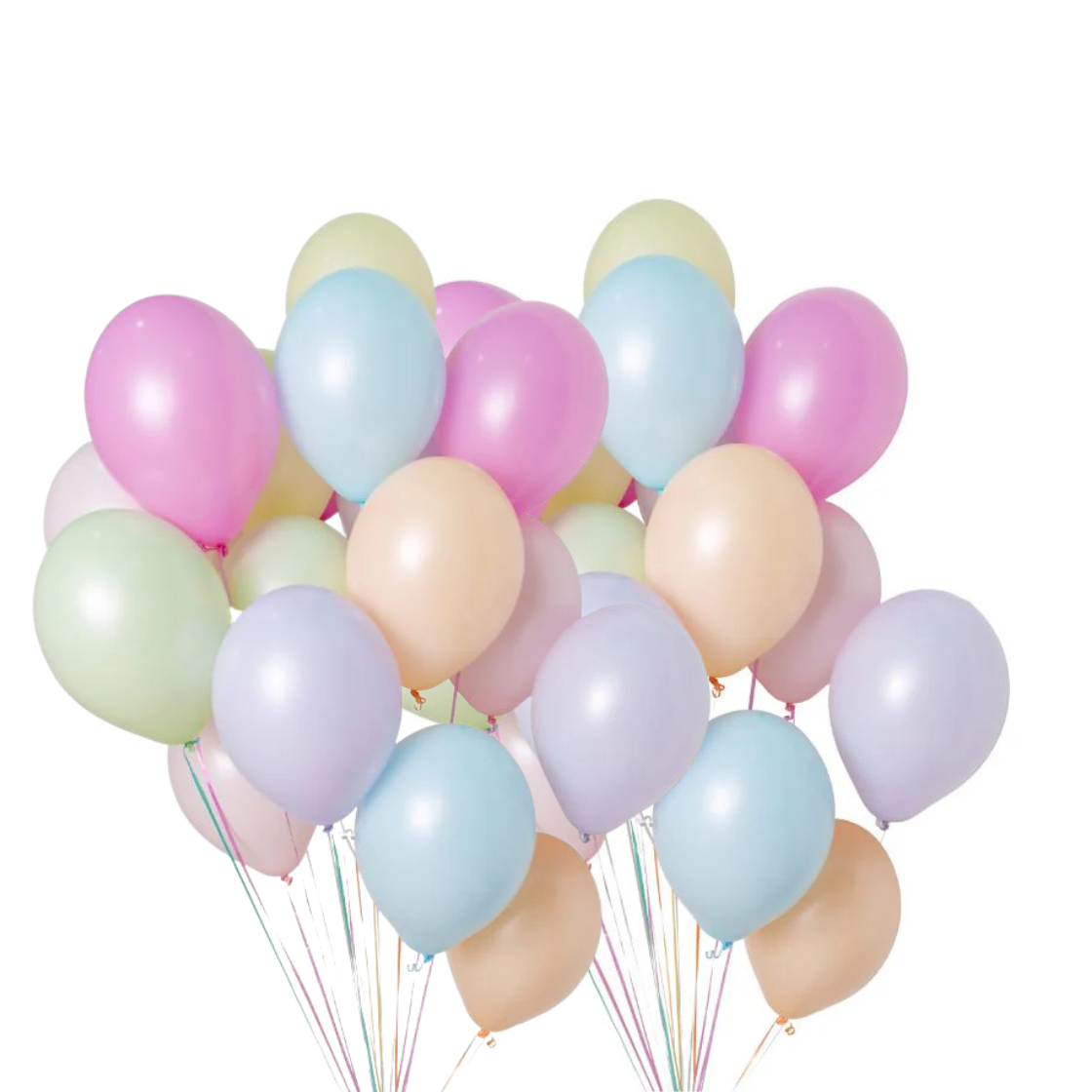 ჰელიუმის ბუშტების თაიგული 50ც მაკარუნები 35 სმ