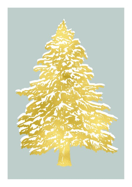 საახალწლო მისალოცი ბარათი ოქროსფერი ნაძვის ხით