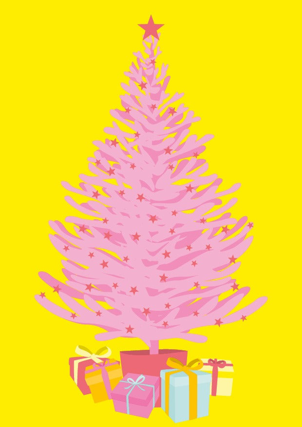 საახალწლო მისალოცი ბარათი ვარდისფერი ნაძვის ხე