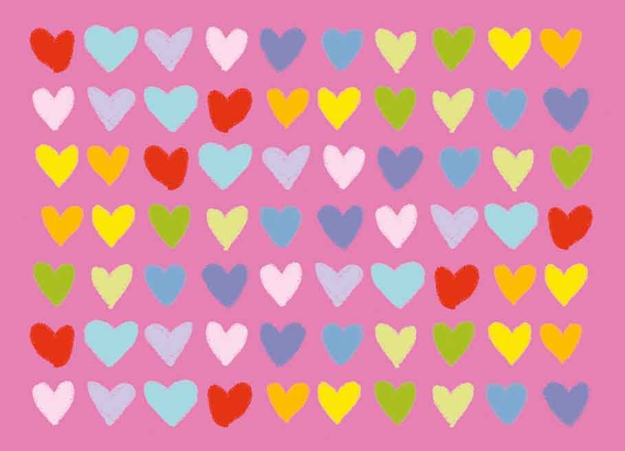 მისალოცი ბარათი ფერადი გულებით