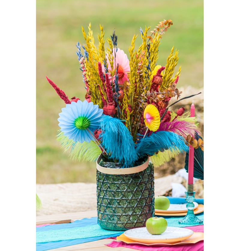 მწვანე ლარნაკი ბამბუკის სახელურით 18x26.7სმ