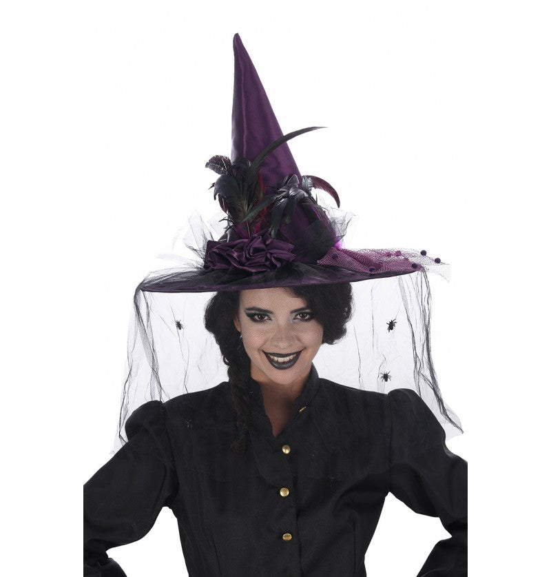 Deluxe hat with feathers and spiders in different colors