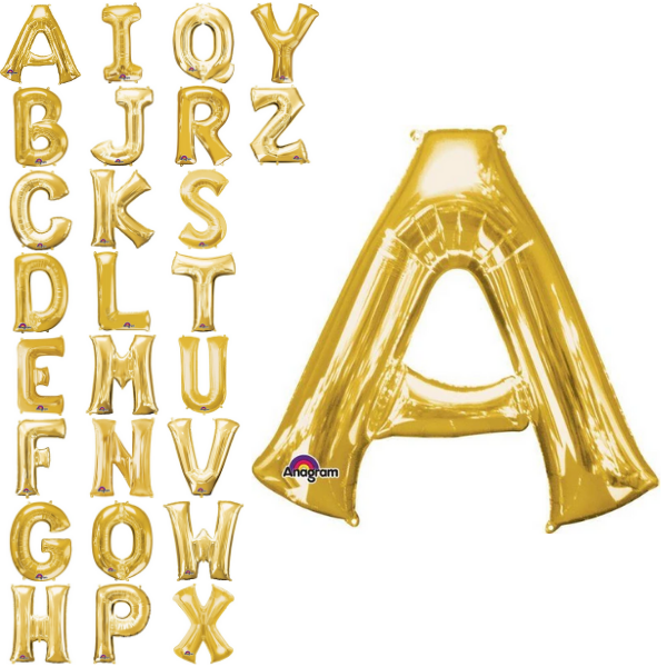 ფოლგირებული ოქროსფერი ბუშტი ასოები 86 სმ
