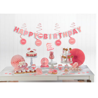 Birthday decoration set pink 37 parts