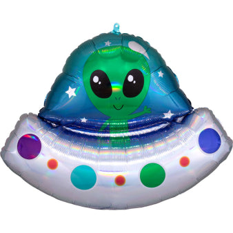 Foil balloon with alien spaceship 71 cm x 53 cm