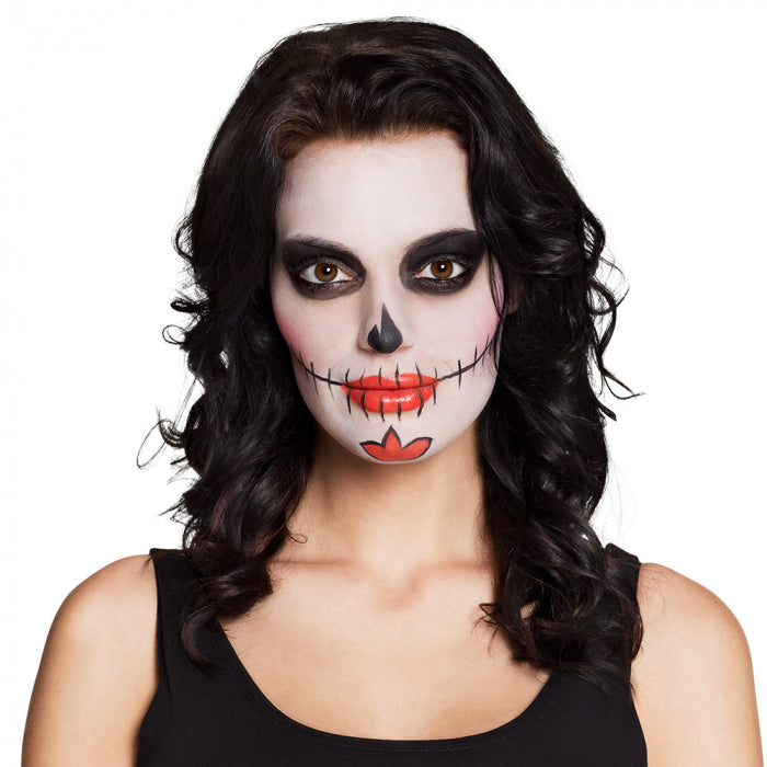 მაკიაჟის ნაკრები Day of the dead (2ც თვალის დეკორაცია, 20 შავი სტიკერი წერტილი, 2 ფანქარი, თეთრი საღებავი და ღრუბელი)
