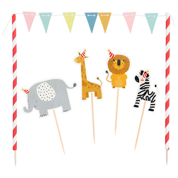 ნამცხვრის დეკორაციის ნაკრები safari (4 cocktail sticks, mini flag line, 2 sticks)
