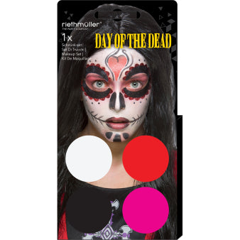 ჰელოუინის მაკიაჟი " Day Of The Dead"(4 x სახის საღებავი 3.5 გ / 1 ფუნჯი)