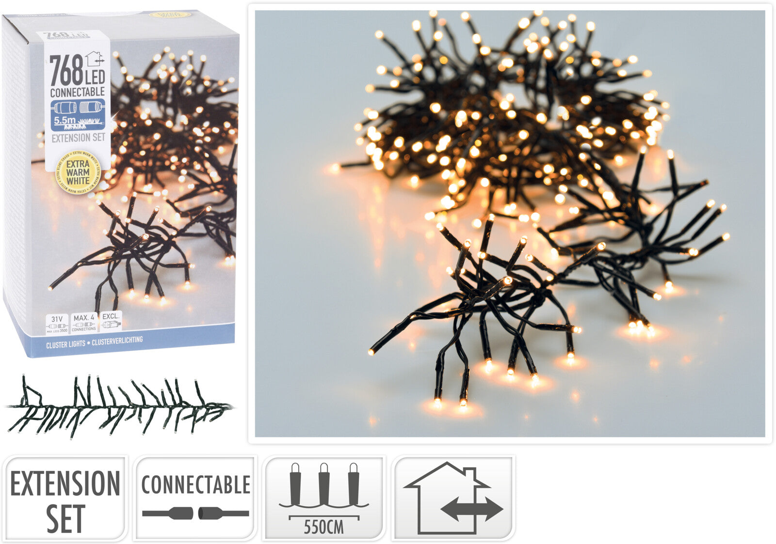 External and internal lighting with 768 lamps extra-warm