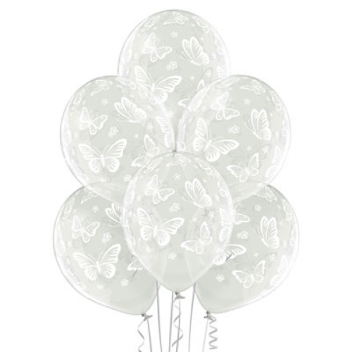 Latex balloon with transparent butterflies 6 pcs