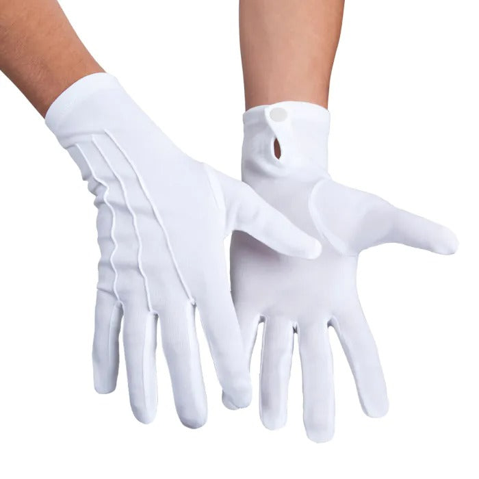 White gloves with buttons in different sizes