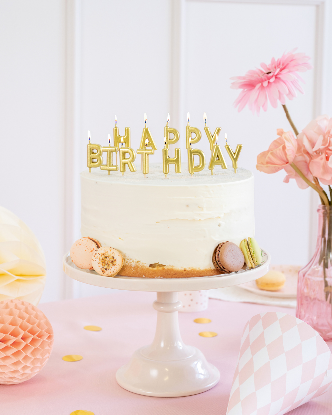 სანთელი ასოები Happy Birthday ოქროსფერი 2.5 სმ