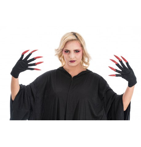 Black gloves with different colored glitter nails