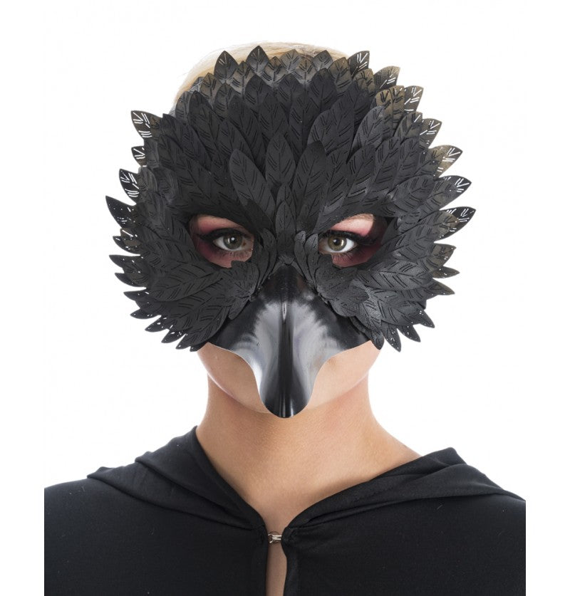 Black plague doctor mask with feathers