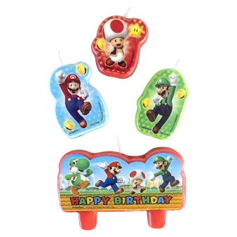 Birthday candle Super Mario 4pcs 4.5/6 cm