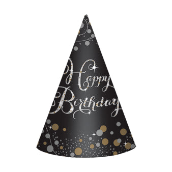 Birthday hat Sparkling Gold Celebrations 8 pcs
