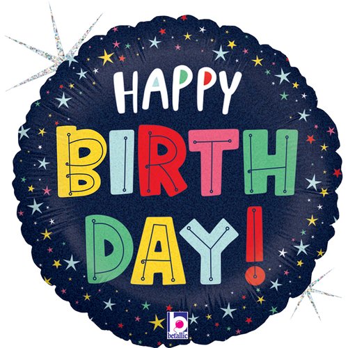 Foiled birthday balloon with colorful stars 35x35 cm