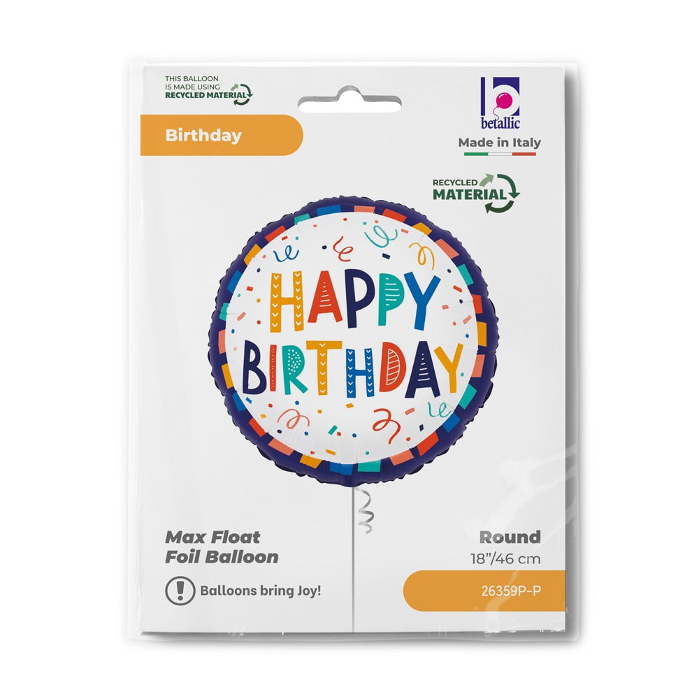 სტანდარტული ფოლგირებული ბუშტი ფერადი დაბ. დღე 35სმ