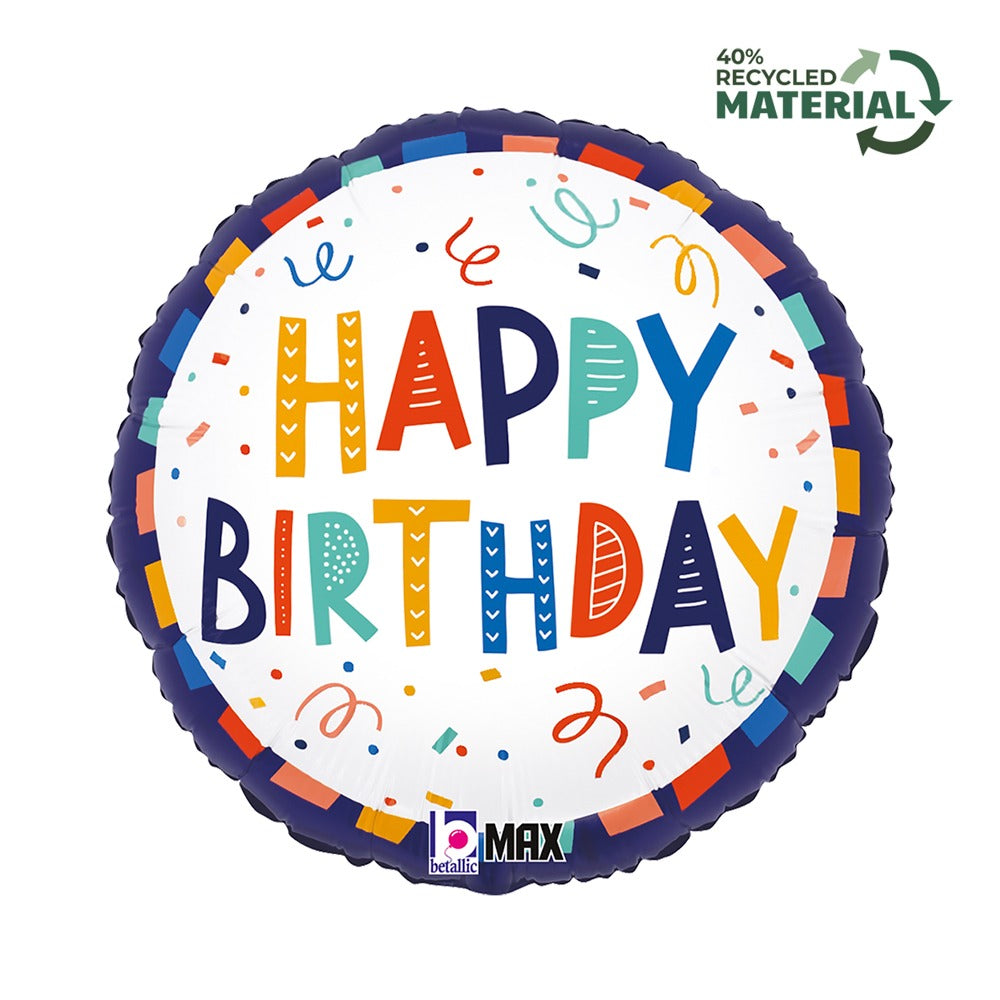 სტანდარტული ფოლგირებული ბუშტი ფერადი დაბ. დღე 35სმ