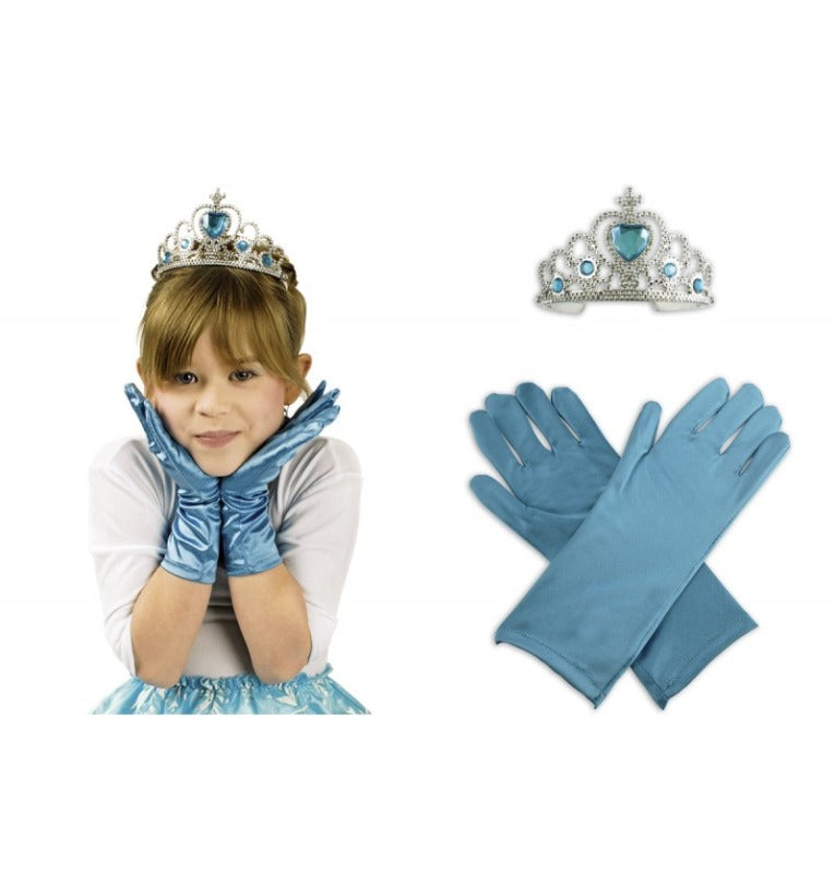 Princess children's set of blue color - crown and gloves