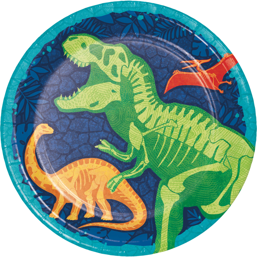 Paper plate with colorful dinosaurs 23 cm 8 pcs