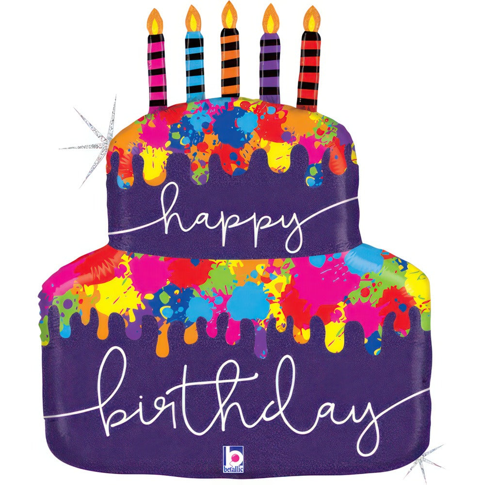 Foil Balloon Birthday Cake Paint Splatter 64 cm