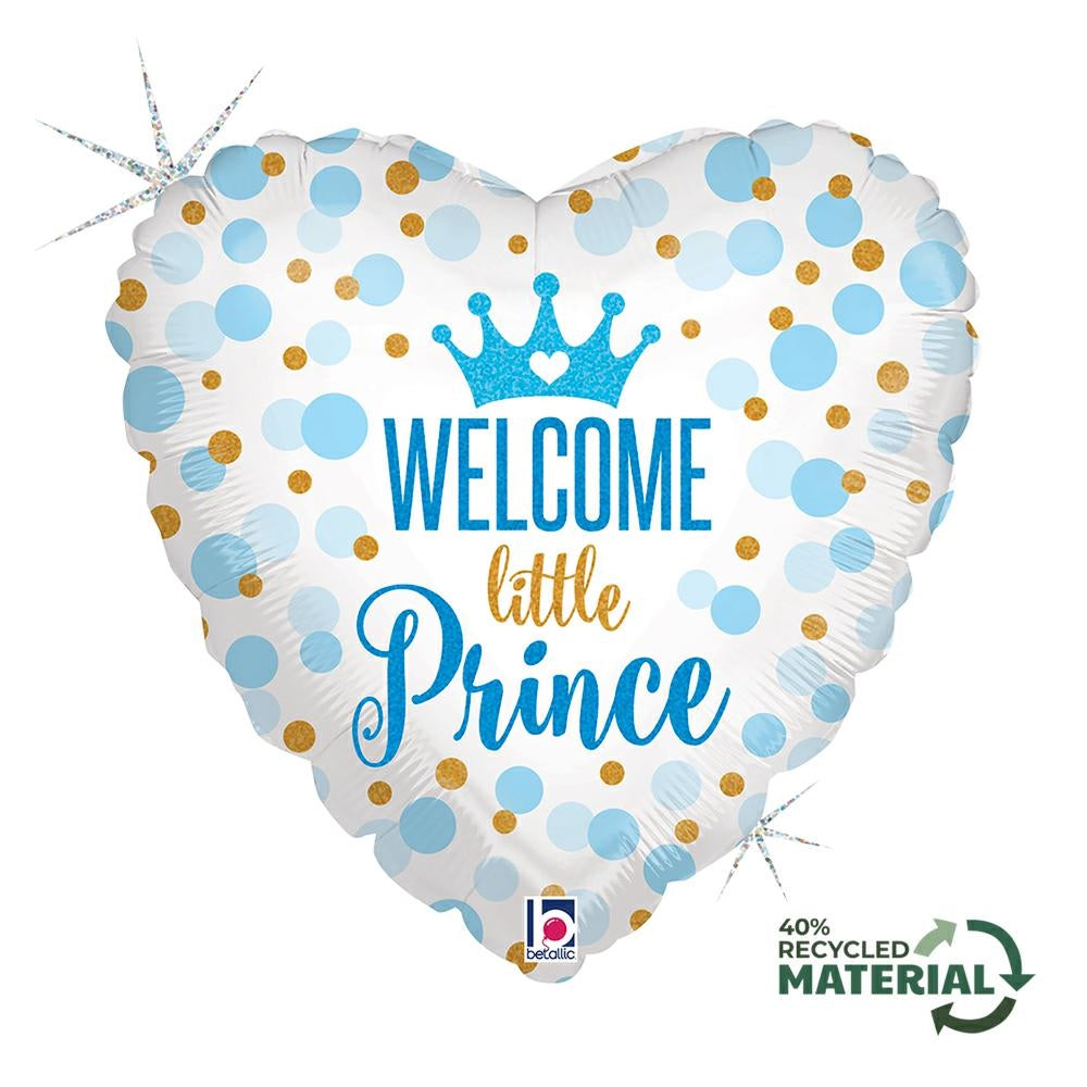 ბრჭყვიალა ცისფერი ჰელიუმის ბუშტი გული welcome little prince