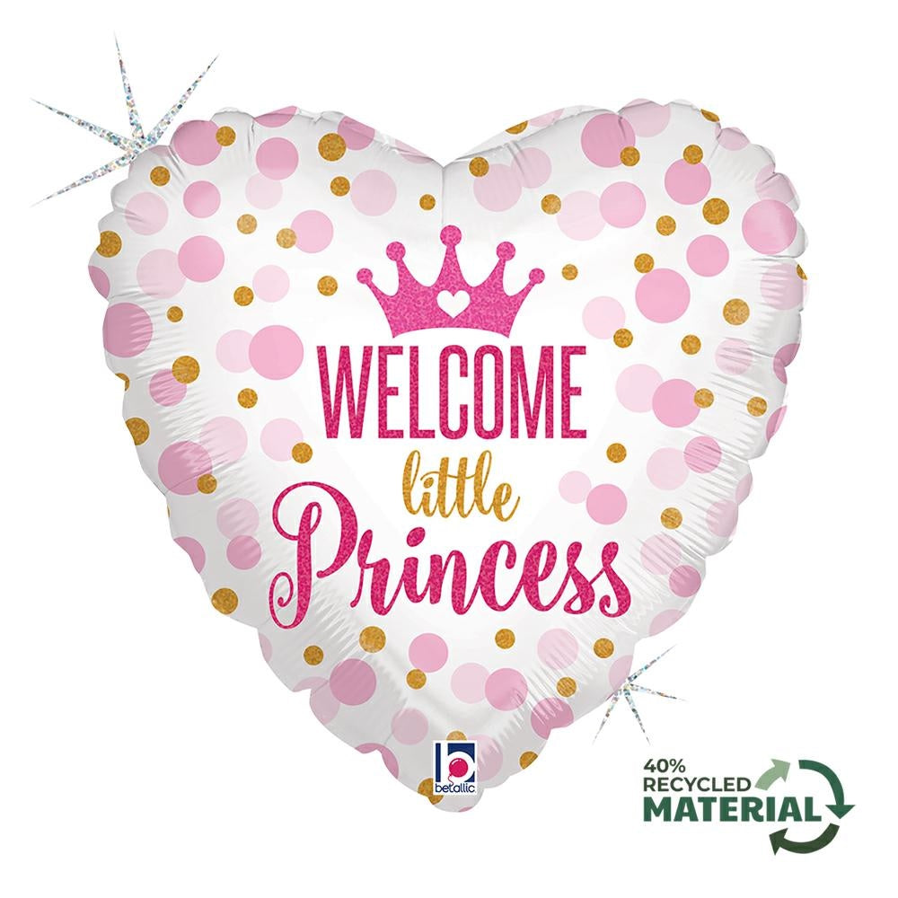 ვარდისფერი ბრჭყვიალა ჰელიუმის ბუშტი Welcome little Princess