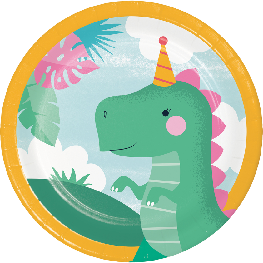 Paper plate GIRL DINO PARTY 8 pcs 17.78 cm