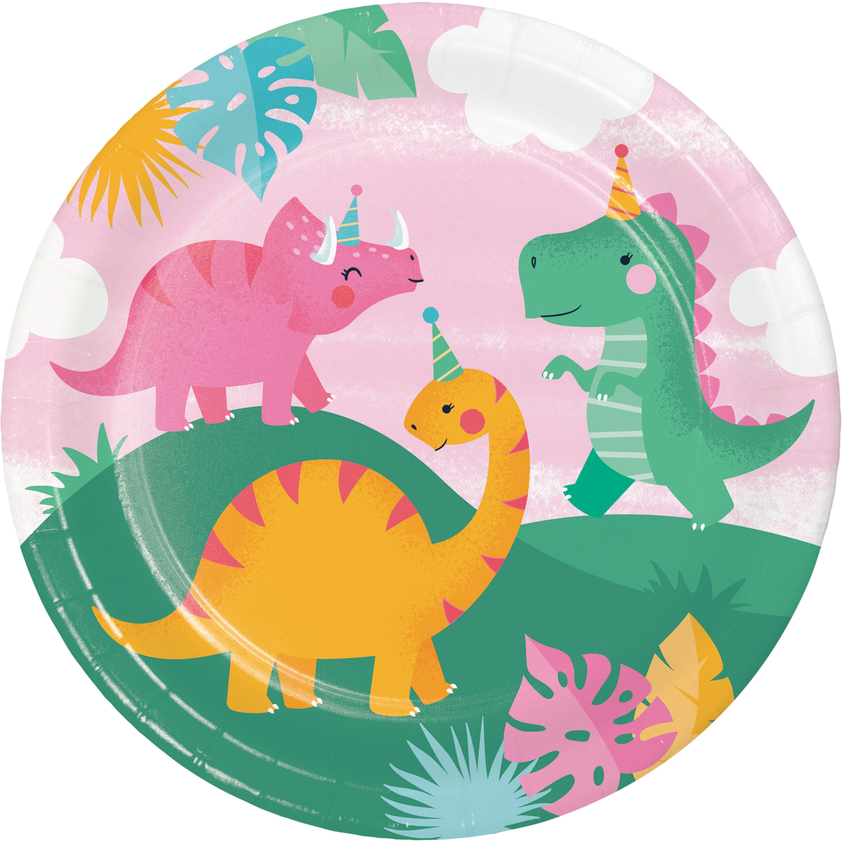 Paper plate GIRL DINO PARTY 8 pcs 23 cm