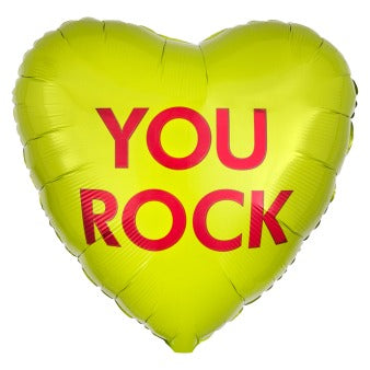 Foil balloon yellow heart You Rock 43 cm