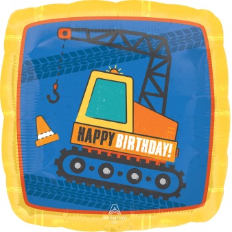 Foiled square balloon with the image of an excavator 45 cm