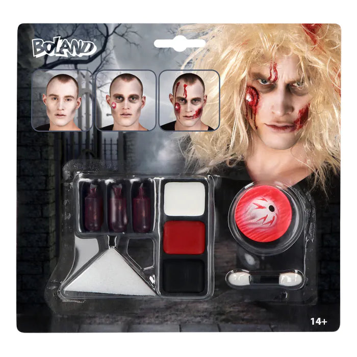 Makeup set with zombie latex wound and blood capsules