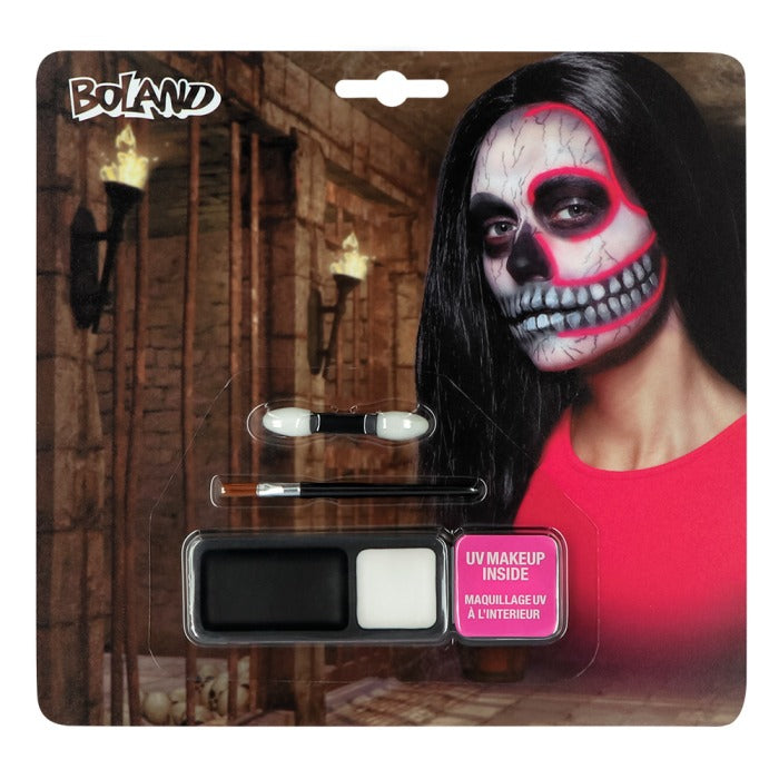 Makeup set UV skull (face paint, brush and sponge)