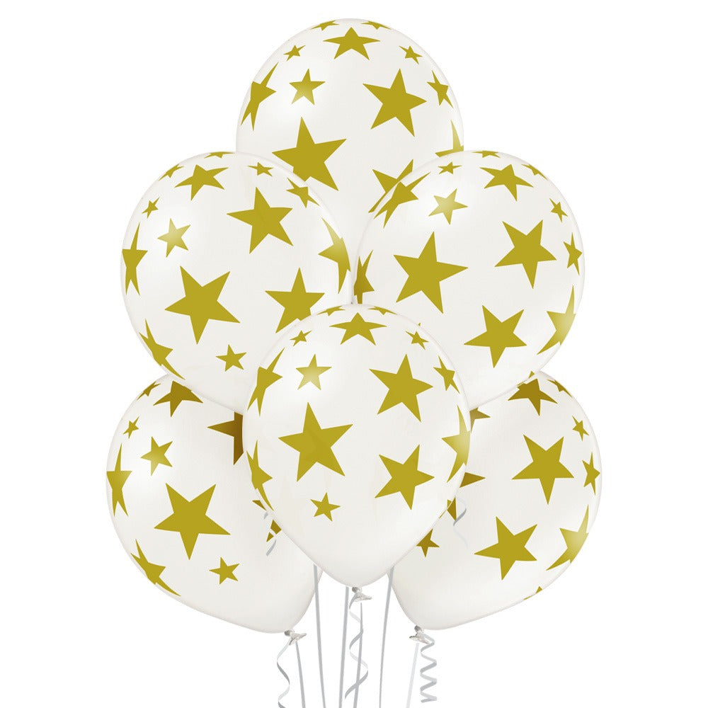 Bouquet of latex balloons with golden stars 6 pcs