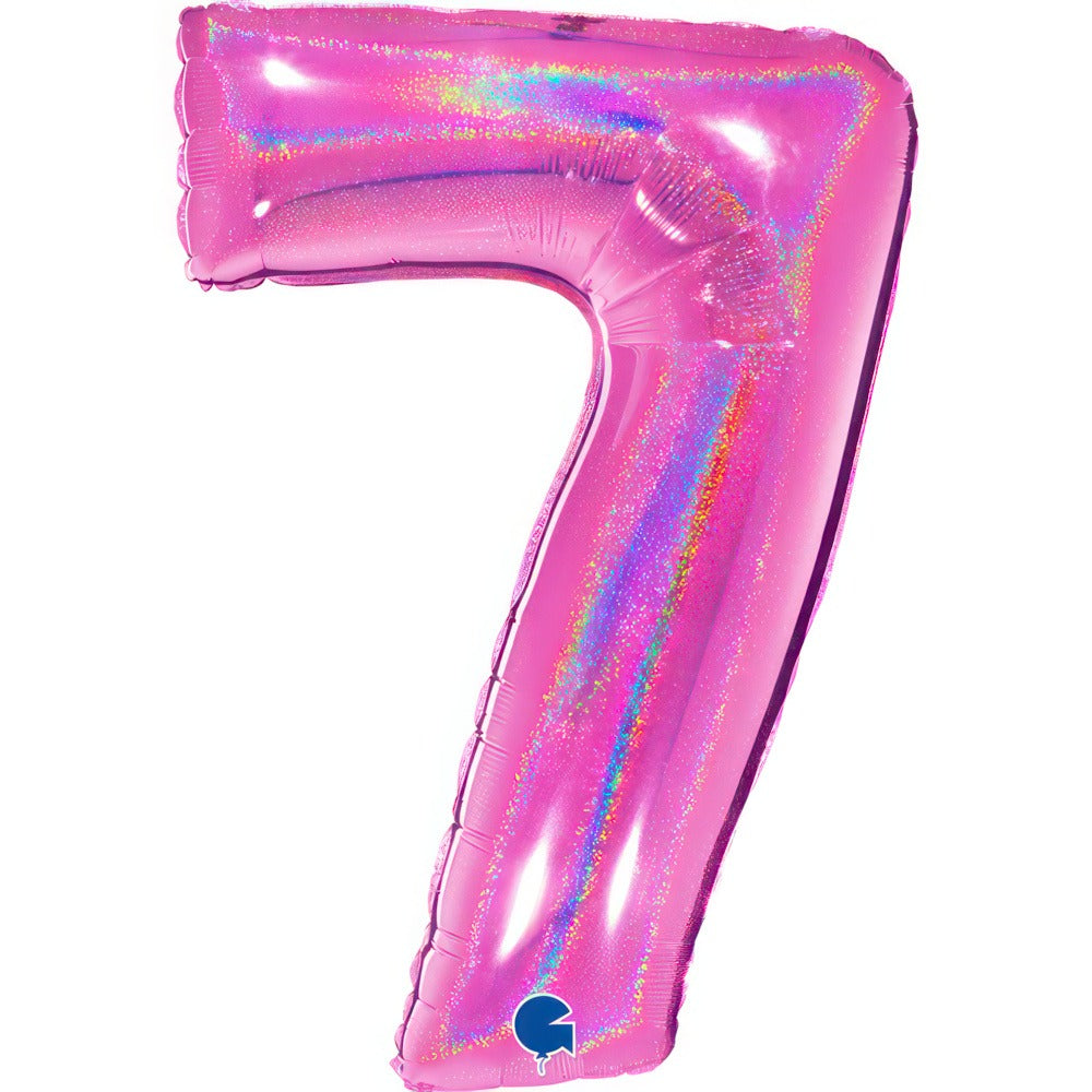 Holographic pink foil balloon with numbers 102 cm